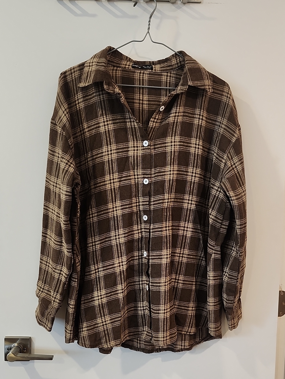 P2P 22"  Oversized Brown and Cream Plaid Shirt